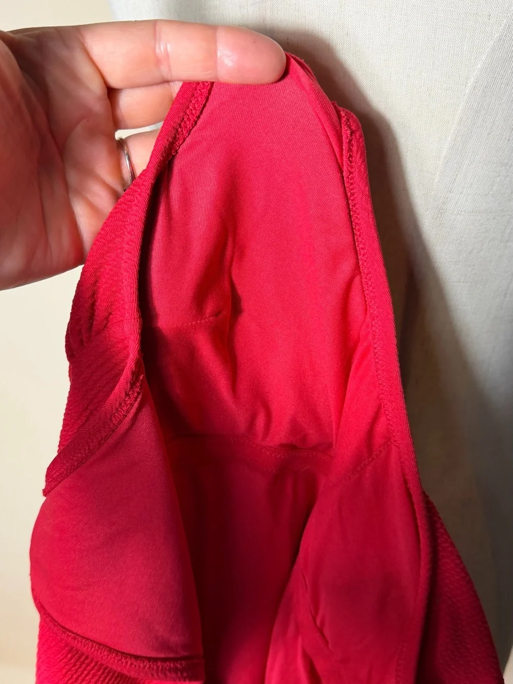 H&M Red Ribbed Classic Scoopback One Piece Swimsuit Medium